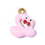 304 Stainless Steel with Enamel Charms, Ion Plating(IP), Two Swans Charms, Mirror Polished Finish, Real 18K Gold Plated, Colorful, 12x10mm, Hole: 1.6mm(SA-OY001-24G)
