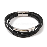 Braided Microfiber Leather Multi-strand Bracelets, 304 Stainless Steel Tube Bracelets for Men, Stainless Steel Color, 8-1/2x5/8 inch(21.5x1.5cm)(BJEW-B096-22P)