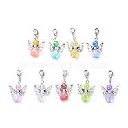 Eco-Friendly Transparent Acrylic Pendants, with Platinum Tone Tibetan Style Alloy Beads and 304 Stainless Steel Lobster Claw Clasps, Angel & Fairy, Colorful, 32mm, 9pcs/set(X-PALLOY-JF00519)