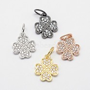 CZ Brass Micro Pave Cubic Zirconia Clover Charms, Mixed Color, 13x11x2mm, Jump Ring: 6x0.7mm(ZIRC-L018-12)