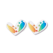 Double Side Acrylic Pendants, Heart with Star Pattern, White, 22x29.5x2mm, Hole: 1.5mm(MACR-C004-04)