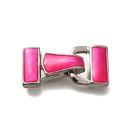 Brass Enamel Fold Over Clasps, Cadmium Free & Lead Free, Long-Lasting Plated, Rack Plating, Platinum, Rectangle, Deep Pink, 28.5mm(KK-M313-40P-01)