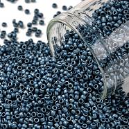 TOHO Round Seed Beads, Japanese Seed Beads, Matte, (511F) High Metallic Frost Mediterranean Blue, 15/0, 1.5mm, Hole: 0.7mm, about 3000pcs/bottle, 10g/bottle(SEED-JPTR15-0511F)