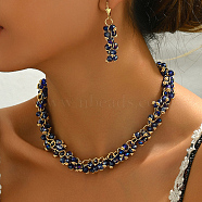 Luxury Iron & Plastic Beaded Earrings & Necklaces Set for Elegant Party Wear, Blue(EE9442)