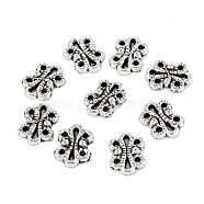 Tibetan Style Alloy Multi-Strand Links, Flower, Antique Silver, 13x9.5x2.5mm, Hole: 0.7mm and 2x1mm(PALLOY-P244-32AS)