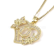 304 Stainless Steel Heart Pendant Necklaces with Cubic Zirconia, Letter Charms, Letter O, 16.54 inch(42cm)(NJEW-H029-01G-O)