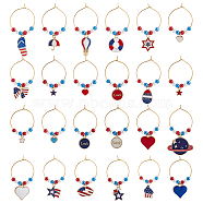 24Pcs 24 Style Independence Day Theme Alloy Enamel Wine Glass Charms, Goblet Marker, with Brass Wine Glass Charm Rings, Golden, 38~52mm, 1pc/style(AJEW-BC0003-94)