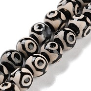 Natural Tibetan 3-Eye dZi Agate Beads Strands, Round, Dyed & Heated, Black, 10mm, Hole: 1mm, about 30~38pcs/strand, 11.89~15.12''(30.2~38.4cm)(G-B084-A08-02)