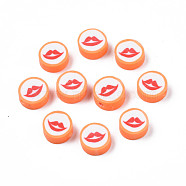 Handmade Polymer Clay Beads, Flat Round with Mouth, Sandy Brown, 9.5~10x4~4.5mm, Hole: 1.6mm(CLAY-N011-44A-07)