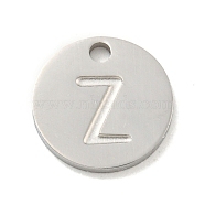 304 Stainless Steel Pendants, Laser Cut, Flat Round with Letter Charm, Stainless Steel Color, Letter Z, 10x1mm, Hole: 1.4mm(FIND-M017-02P-Z)