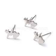 Unisex 304 Stainless Steel Stud Earrings, Heartbeat, Stainless Steel Color, 9x10mm, Pin: 1mm(EJEW-E254-06P)