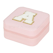 Square Imitation Leather Jewelry Storage Zipper Boxes, Portable Travel Pink Jewelry Organizer Case for Rings, Earrings, Necklaces, Bracelets Storage, Letter A, 10x10x5cm(PW-WG71226-01)