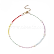 Glass Seed Bead & Natural Cultured Freshwater Pearl Beaded Necklaces for Women, with Stainless Steel Findings, Colorful, 14.29 inch(36.3cm), 2.5mm(NJEW-JN04213)