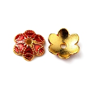 6-Petal Alloy Enamel Bead Caps, Flower, Red, 10x9x2.5mm, Hole: 1.4mm(ENAM-WH0063-02B)