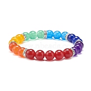 Natural Malaysia Jade(Dyed) Round Beads Stretch Bracelet, 7 Chakra Jewelry for Girl Women, Colorful, Inner Diameter: 2-1/8 inch(5.4cm)(BJEW-JB06953)