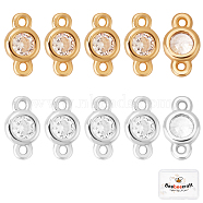 20Pcs 2 Colors Brass Micro Pave Clear Cubic Zirconia Connector Charms, Long-Lasting Plated, Flat Round, Mixed Color, 4x8x2mm, Hole: 1mm, 10pcs/color(KK-BBC0002-17)