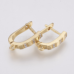 Brass Micro Pave Cubic Zirconia Hoop Earring Findings with Latch Back Closure, Golden, 18x3x12.5mm, Hole: 1.2mm, Pin: 1.2mm(ZIRC-K075-26G)