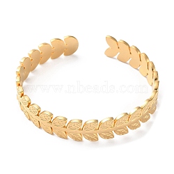 304 Stainless Steel Cuff Bangles, Leaf, Golden, Inner Diameter: 2-1/8 inch(5.3cm)(BJEW-F457-07G)