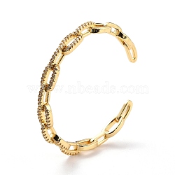 Spling Cable Chain-shaped Cubic Zirconia Cuff Bangle, Real 18K Gold Plated Brass Hollowe Open Bangle for Women, Cadmium Free & Lead Free, Clear, Inner Diameter: 2-1/4 inch(5.6cm)(BJEW-D448-08G-RS)
