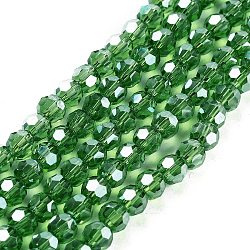 Electroplate Transparent Glass Beads Strands, Faceted(32 Facets), Round, Pearl Luster Plated, Green, 6mm, Hole: 1mm, about 98~100pcs/strand, 20.39~20.59 inch(51.8~52.3cm)(EGLA-A035-T6mm-A11)