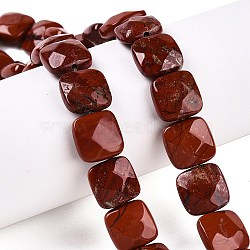 Natural Red Jasper Beads Strands, Faceted Square, 12~12.5x12~12.5x5.5~6mm, Hole: 1.2mm, about 17pcs/strand, 8.07~8.4''(20.5~21cm)(G-T138-161)