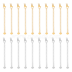 20Pcs 2 Colors 304 Stainless Steel Chain Extender, End Chains with Clasps and Tiny Heart Charm Tab, Golden & Stainless Steel Color, 70mm, Hole: 2.5mm, 10Pcs/color(STAS-UN0045-70)