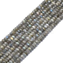 Natural Labradorite Beads Strands, Faceted, Rondelle, 7.5x5mm, Hole: 0.8mm, about 52pcs/strand, 15.35 inch(39cm)(G-F715-080)