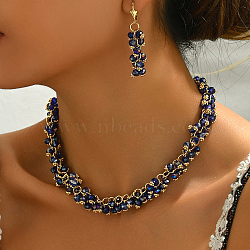 Luxury Iron & Plastic Beaded Earrings & Necklaces Set for Elegant Party Wear, Blue(EE9442)