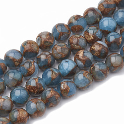 Natural Chalcedony Beads Strands, Imitation Gold Clinquant Stone, Dyed & Heated, Round, LightBlue, 8~9mm, Hole: 1mm, about 45~48pcs/strand, 15.7 inch(G-S333-8mm-014C)