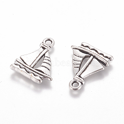 Tibetan Style Alloy Pendants, Sailing Boat Charms, Lead Free and Cadmium Free, Antique Silver, about 20mm long,16.5mm wide,2mm thick, hole: 2mm(EDD022Y)