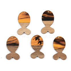 Resin & Walnut Wood Pendants, Fish, Orange, 38x22x3mm, Hole: 2mm(RESI-S389-053A-A01)