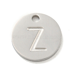 Non-Tarnish 304 Stainless Steel Pendants, Laser Cut, Flat Round with Letter Charm, Stainless Steel Color, Letter Z, 10x1mm, Hole: 1.4mm(FIND-M017-02P-Z)