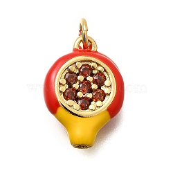 Brass Micro Pave Cubic Zirconia Pendants, Pomegranate, with Enamel, Long-Lasting Plated, Cadmium Free & Lead Free, Rack Plating, with Jump Ring, Real 18K Gold Plated, 16.5x11.5x5.5mm, Hole: 3mm(KK-C087-16G)