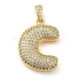 Brass Micro Pave Cubic Zirconia Pendants, Cadmium Free & Lead Free, Long-Lasting Plated, Real 18K Gold Plated, Letter C, 22.5x16.5x5.5mm, Hole: 4.5x3mm(KK-E061-03G-03)