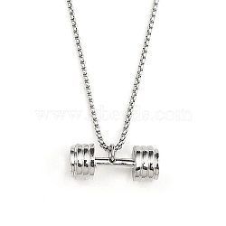 201 Stainless Steel Chain, with Zinc Alloy Pendant Necklaces, Dumbbell, Stainless Steel Color, 23.62 inch(60cm)(NJEW-C034-05P)