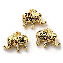 Brass with Cubic Zirconia Pendants, Long-Lasting Plated, Lead Free & Cadmium Free, Elephant, Real 18K Gold Plated, 18x23.5x8.8mm, Hole: 3x4.5mm(KK-K341-33G)