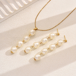 Elegant Round Plastic Imitation Pearl Pendant Necklaces & Earrings Set for Women, Stainless Steel Jewelry Sets, White(GY5853)