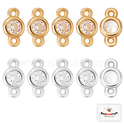 20Pcs 2 Colors Brass Micro Pave Clear Cubic Zirconia Connector Charms, Long-Lasting Plated, Flat Round, Mixed Color, 4x8x2mm, Hole: 1mm, 10pcs/color(KK-BBC0002-17)