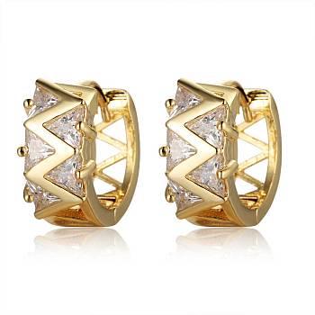 Brass Micro Pave Cubic Zirconia Hoop Earrings, Clear, Golden, 15x17.5x8mm, Pin: 1mm