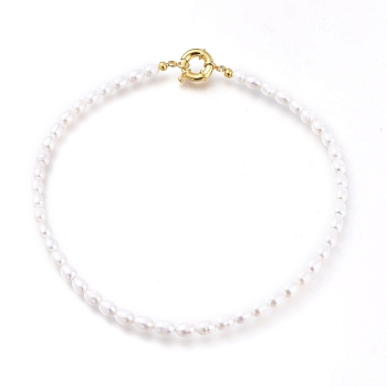 Natural Cultured Freshwater Pearl Beaded Necklaces, with Brass Spring Ring Clasps, Rice, Creamy White, Golden, 15.94 inch(40.5cm)