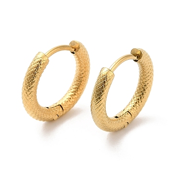 304 Stainless Steel Hoop Earring, Textured, Ring, Real 18K Gold Plated, 14x15.5mm