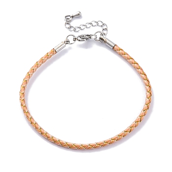 Polyester Cord Braided Bracelet Makings, with Stainless Steel Claw Lobster Clasps, Brass Findings, Long-Lasting Plated, Coral, 7-3/8 inch(18.8cm)