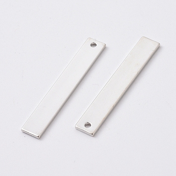 Brass Charms, Rectangle, Blank Stamping Tag, Platinum, 32x5x1mm, Hole: 1.4mm