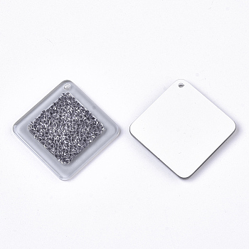 Acrylic Pendants, with Crystal Rhinestone, Rhombus, Gray, 38x38x3mm, Hole: 1.6mm, Side Length: 29mm