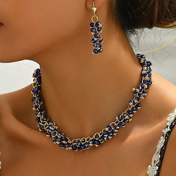 Luxury Iron & Plastic Beaded Earrings & Necklaces Set for Elegant Party Wear, Blue