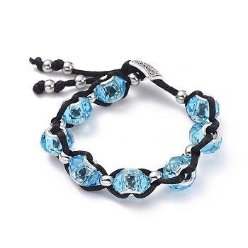 Handmade Glass European Beads Braided Bead Bracelets, with Nylon Thread and Alloy Shank Buttons, Sky Blue, 7-1/2 inch(190mm)