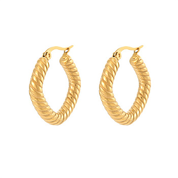 304 Stainless Steel Hoop Earrings for Women, Rhombus, Golden, 25.6x24.1mm