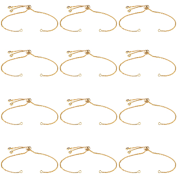 12Pcs Rack Plating Adjustable Brass Slider Bracelet Making, with Cubic Zirconia, Long-Lasting Plated, Lead Free & Cadmium Free, Fit for Connector Charms, Golden, Single Chain Length: 12.5cm, Hole: 1mm