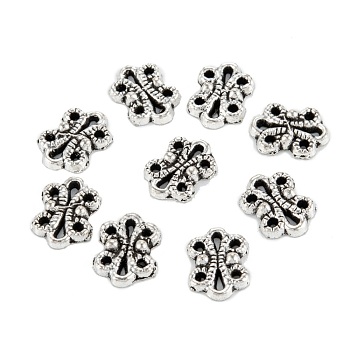 Tibetan Style Alloy Multi-Strand Links, Flower, Antique Silver, 13x9.5x2.5mm, Hole: 0.7mm and 2x1mm