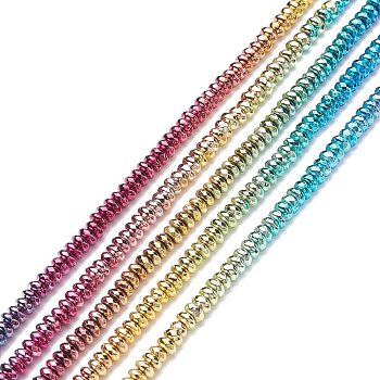 Rainbow Color Electroplate Non-magnetic Synthetic Hematite Beads Strands, Faceted, Rondelle, Multi-color Plated, 4x2mm, Hole: 1mm, about 184pcs/strand, 15.47 inch(39.3cm)